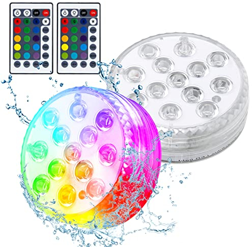 Aoreun Unterwasser LED Licht, 2 Stück Poolbeleuchtung Unterwasser Licht, 16 RGB-Beleuchtungsmodi led wasserdicht mit Fernbedienung Wasserdicht Pool,für Teich Pool Badewanne Party Festival Dekoration