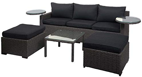 Mendler Poly-Rattan Garnitur HWC-J38AM, Garten-/Lounge-Set Sitzgruppe, Spun Poly halbrundes Rattan - grau, Kissen anthrazit