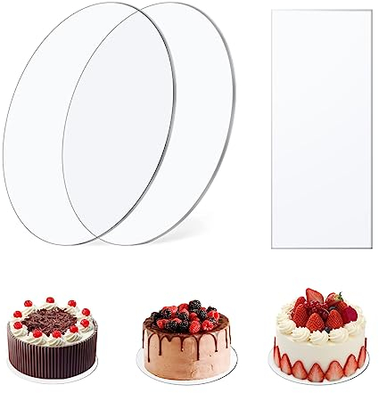 3 Pièces 21cm Disque Acrylique Patisserie et Grattoir Gâteau, Planches à Gâteaux Rondes, Assiettes Cake Board Réutilisable pour le Transport de Gâteaux, Peinture