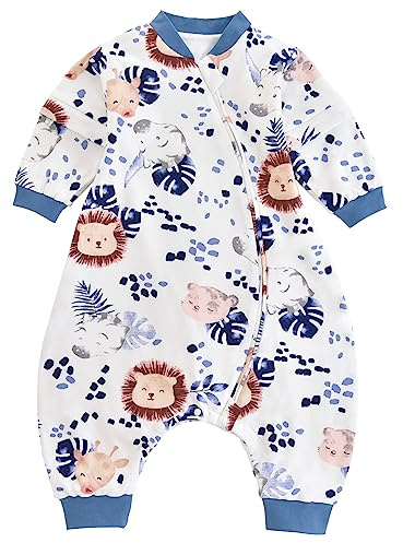 Chilsuessy Sacco Nanna Per Bambini Con Maniche Rimuovibili, Sacco Nanna Con Piedini, 1,5 Tog, 100% Cotone, Per Tutto L'Anno, Motivo: Leone Della Giungla, 70-80 cm