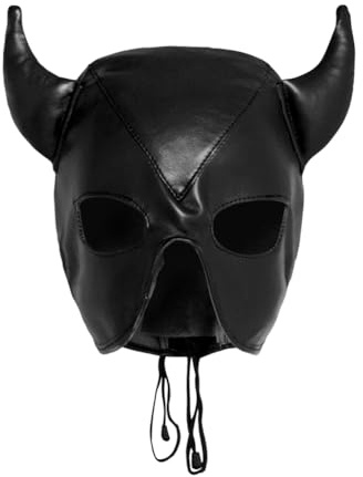 PU-läder horn heltäckande huva mask öppen mun show ögon ansiktsmask justerbar snörning huva huvudbonad halloween cosplay fin klänning ögonmask nattklubb utklädnad kostym för par spel karneval