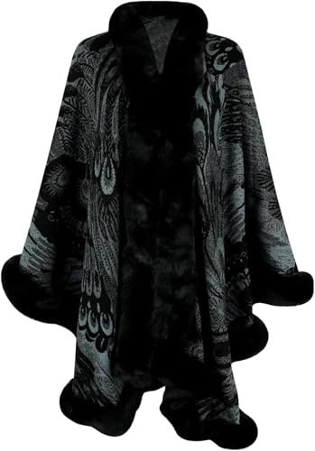 Suncadmious Cappotto in Pelliccia Sintetica da Donna Scialli avvolgenti Inverno Vintage Aperto Davanti Cardigan Poncho Mantello Mantello (Blu,Taglia Unica)