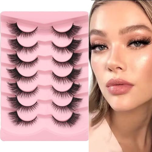 7 paires de Faux cils 3D Oeil de Chat, Faux Cils, Faux Cils Naturel, Reutilisable Cat Eye Fake Lashes, Volume moelleux Curly Cat-Eye Cils artificiels Look Naturel