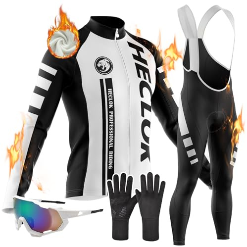 Maillot Ciclismo Invierno Hombre Manga Larga y Invierno Maillot Ciclista Hombre Manga Larga Completa Traje Bicicleta Polar Térmico 9D Gel Acolchado Pantalones Ciclismo, MTB (TYP-1,L)