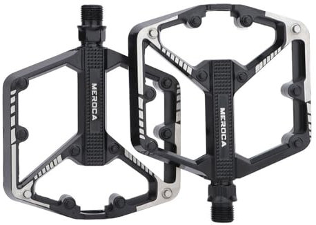 Cykelpedaler med dubbla lager (DU-lager). CNC-fräst 14 mm platt pedaler med halkfria spikar. Pedalerna är lämpliga för racercyklar och mountainbikes.