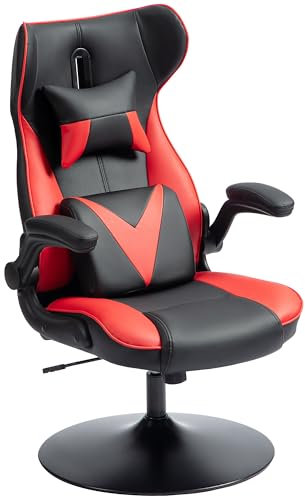Vinsetto Gaming Stuhl ergonomischer Gamer Stuhl mit Kopfstütze und Lendenkissen höhenverstellbar Bürostuhl Gamingstuhl mit Wippfunktion Schwarz+Rot