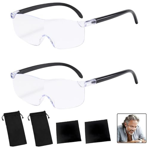 2 Pcs Lupenbrille Set, 3X Lupenbrille FüR BrillenträGer, Gepaart Mit Brillentuch Und Brillentasche VergrößErungsbrille VergrößErn Anti-Blaues Licht Brillenlupe High Definition