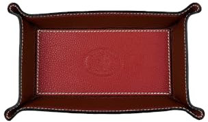 FrasiBags Vide Poche en Cuir Véritable - Vide Poche Entree - Plateau de Rangement Rectangulaire Pratique pour Montres, Clés, Pièces de Monnaie et équipement de Bureau, Moyenne (Rouge/Marron)