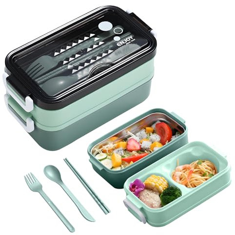 Electri-HQ Boîte à lunch 3 compartiments 1400 ml, porte-déjeuner, bento box micro-ondes lave-vaisselle porte-repas chauffant schiscetta déjeuner enfants école bureau