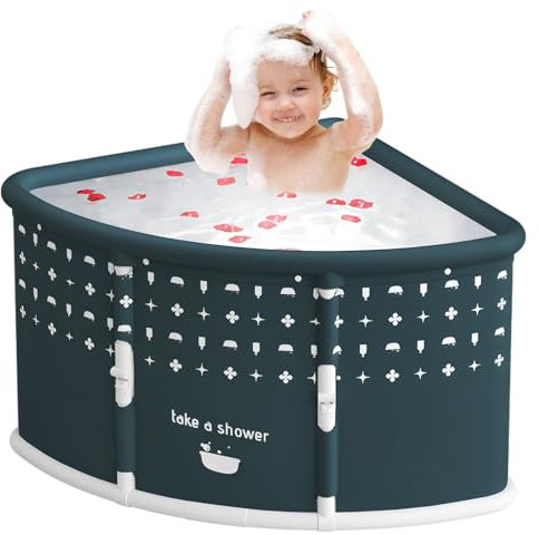 locwanot Fan-shaped Foldable Bathtub, Portable Bathtubs for Adults and Kids, Freestanding Folding SPA Tub, Bathroom Hot Ice Bath Tub, Spave Saving Corner Bathtub Green