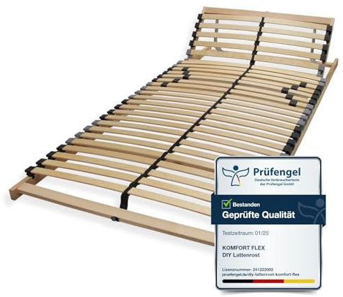 Sleepneo Lattenrost 90x200, Kopfteil verstellbar, Ergonomischer 7-Zonen-Lattenrost, Buchenholz, 28 Latten, Selbstmontage, hohe Traglast bis 150Kg