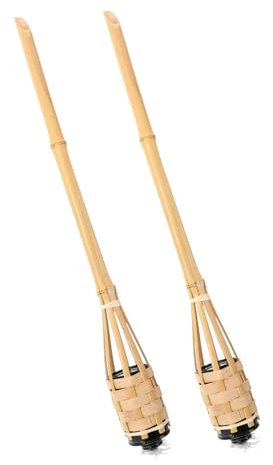 Veemoon 2pcs Handmade Bamboo Torches for Outdoor Yard and Courtyard Decoration, Lightweight Beige Oil Light with Delicate Creative Design for Festival and Party