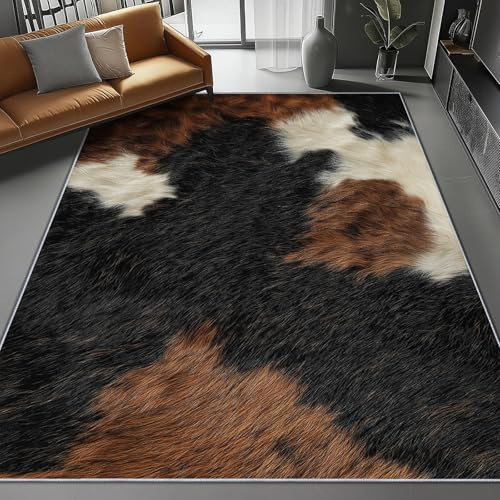 Tapis Lavable 160 x 230 cm - Animation Imprimé Animal Peau de Vache Texture Motif - avec Envers antidérapant - Multicolore Chambre Tapis de Salon Doux Antidérapant pour Salon Chambre Salle a Manger