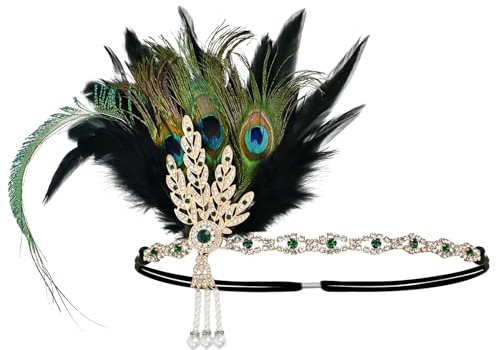 1920-talets Påfågelfjäder Hårband, Gatsby Flapper Tillbehör för Kvinnor, Elegant Vintage Huvudbonad för Temafester, Bröllop och Maskerad