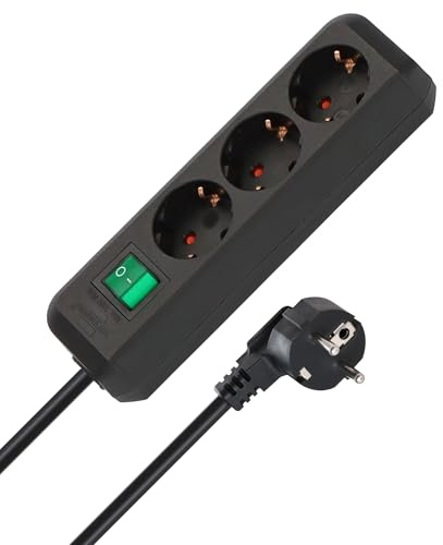 Brennenstuhl Eco-Line 2-pack, grenuttag med 3 uttag (fleruttag med skyddsjordade uttag, ökat beröringsskydd, strömbrytare och 1,5m kabel) svart