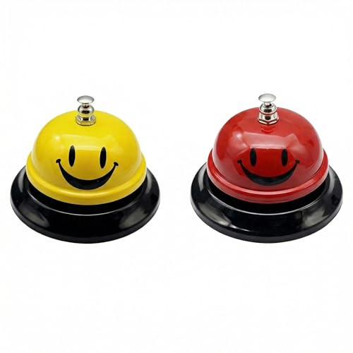 Set of 2 Call Bell for Elderly,QIANSSE Red and Yellow Service Bells | Small Metal Desk Bell with Loud Ring Non-Slip Base for Home Office Reception Counter