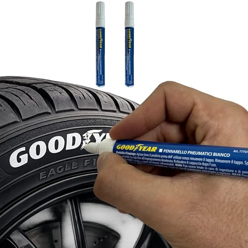 Goodyear Pennarello per Pneumatici Bianco Impermeabile, Marcatore Gomme Auto Moto Bici Camion, Inchiostro Resistente UV e Acqua, Evidenziatore Cerchi Scritte Sidewall (2 pezzi)