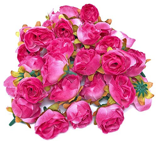 Fuchsia Pink Rose Bud Decorative Synthetic Flowers (Faux Silk) Mini Rose Buds (10)