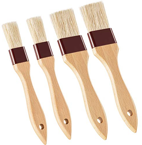 Boao 4 Pcs Pastry Brush, Natural Bristle Basting Brush, Beech Wooden Handle Basting and BBQ Brushes for Cooking, Butter, Oil, Egg, Marinade, Sauce, Grilling, Baking, Kitchen Food(1 Inch, 1 1/2 Inch)