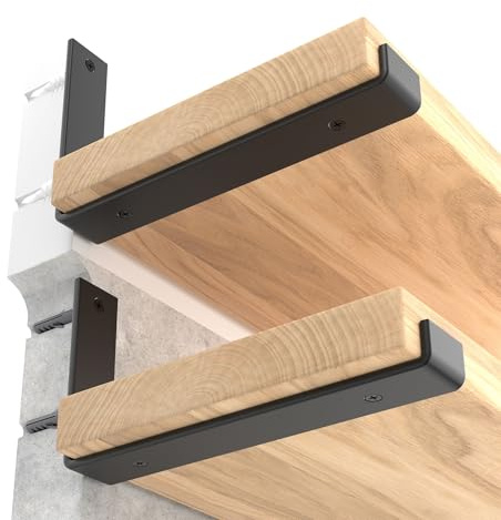 LEOPO 8 inch Shelf Brackets 4-Pack ,1/5 inch Thick Heavy Duty Industrial Bracket for DIY Floating Shelf Support, Black Coated Wall Shelf Support, 7.25” x 4” x 1.5”
