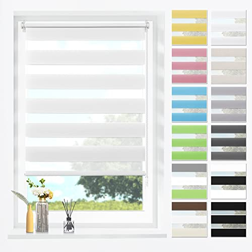 SBARTAR Doppelrollo Klemmfix Duo Rollos für Fenster ohne Bohren & zum Bohren, Weiß B45 x H130 cm (Stoffbreite 41 cm), Lichtdurchlässig, Klemmrollo, Fensterrollo, Zebrarollo