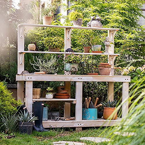 Wooden Outdoor Garden Potting Bench Work Station 4 Layer Multifunction Storage Flower Plant DIY Workstation for Patios, Courtyards, Balcony (Color : Blue)