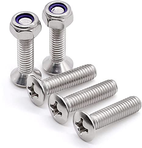 Glvaner M5-0.8 x 12mm Oval Head Machine Screws with M5-0.8 Hex Locknuts with Blue Nylon Insert Assortment Kits, 304 Stainless Steel 18-8, Full Thread UNC, 50 Screws + 50 Locknuts
