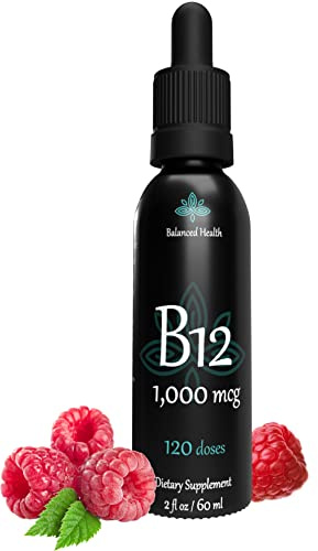 Balanced Health B12 1,000 mcg, 2oz 120 Servings, Raspberry Flavor, Methylcobalamin Sublingual Drops