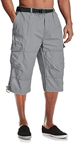 MAGCOMSEN Men's Outdoor Cargo Shorts with Zipper Pockets Summer 3/4 Length Light Gray