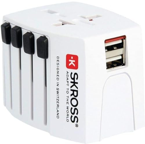 SKROSS I 1.302963 I MUV USB I Adattatore Universale da Viaggio + 2 Prese USB I Voltaggio e Potenza 100V – 250W / 250V – 625W - Protezione Anti Scossa