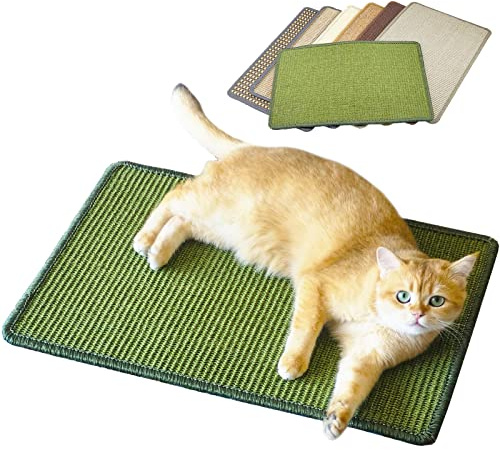 Pethave Cat Scratcher Mat, 23.6x15.7inch Natural Sisal Cat Scratchers for Indoor Cats with Velcro,Stick on Floor Cat Wall Scratcher,Horizontal Cat Scratch Mat Protect Furniture (Green Color)