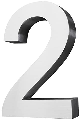 V2Aox Edelstahl Hausnummer 20 cm Groß Gross Haus Nummer 2 Zahlen Hausnummernschild Hausnummern Schild Gebürstet 3D Arial