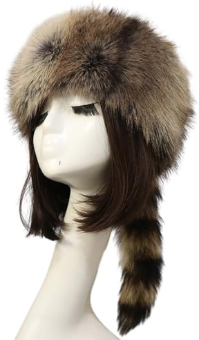 BELOWSYALER Winter Plush Hat with Raccoon Tail, Unisex Adult Mongolian Hat for Casual Winter Wear