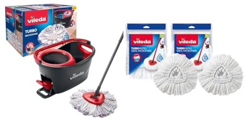 Vileda Turbo 3 in 1 with Microfibre Pad, Spin Mop & Turbo Spin Mop Refill, Pack of 2 Turbo Mop Head Replacements