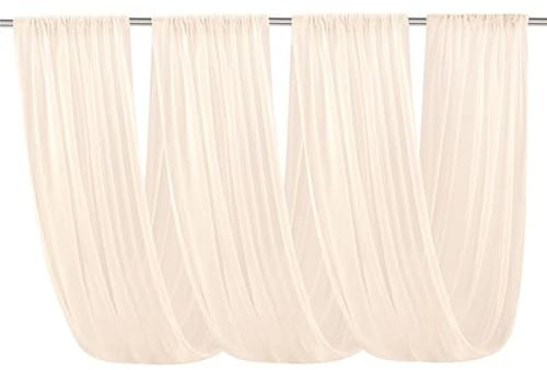 Tende da soffitto per Tende in Chiffon Beige 150 * 600 / 300CM per la Decorazione di Nozze Tende da soffitto per Abiti Tetto a baldacchino Hotel Arco da soffitto Tende appese