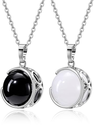 Jovivi Obsidian Bergkristall Kugel Anhänger Partnerketten Heilstein Kette Echt Kristall Pendant Glückskette Pärchen Geschenk