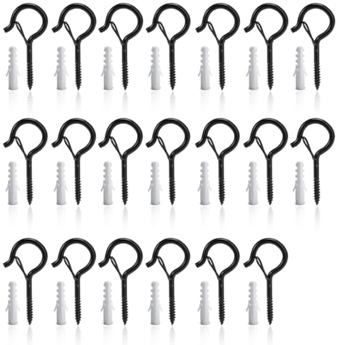 OUDQFCJ 20pcs Crochets à vis robustes avec boucle de sécurité, Acier au carbone, Fer, 100%, Crochet, Suspension pour plantes, oiseaux, guirlandes, cuisine, rangement