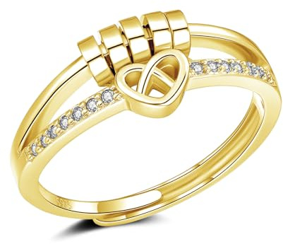 Deyanse Ångestring av 925 sterlingsilver, öppen, justerbar, stressring, dekompressionsring med zirkonia, oändlig fidget spinner-ring, stämningsring mot ångest och stress, för kvinnor, Kubisk zirkonia