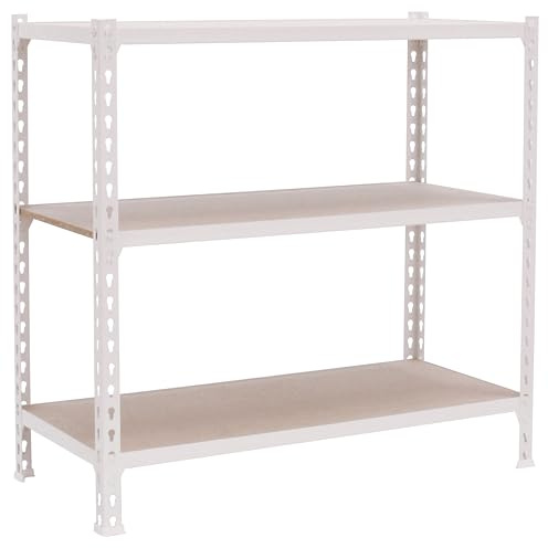 PROREGAL Schwerlastregal Baby MULI | HxBxT 90x80x30cm | 3 Fachböden | Fachlast 150kg | Weiß | Lagerregal Kellerregal Werkstattregal