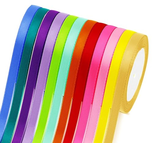 12 Colori Nastro di Raso, Nastro in Tessuto per Fai da Te Arte e Artigianato, Confezioni Regalo, Palloncini, Fiocchi, Decorazione di Cerimonia Nuziale, 6mm x 22m