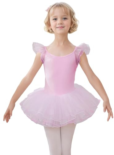 HIPPOSEUS Niña Tutu Vestidos de Ballet Maillot de Danza Gimnasia Leotardo Body Clásico para Niñas Body Traje de Baile,Y04-Ballet Rosa,4-5 Años