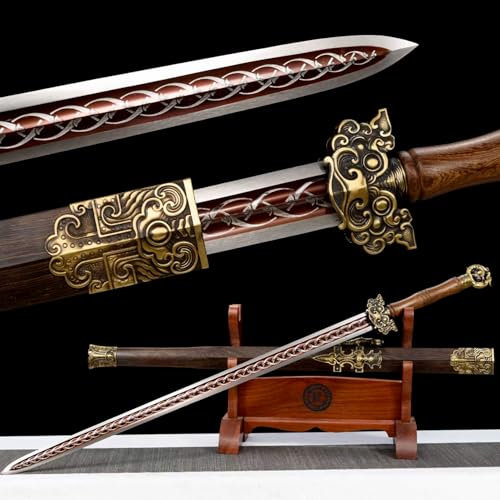 105,5cm Chinesischer gerades Schwert,Manganstahl Klinge mit roter Gravurprozess,reinem Kupfer Accessoires,natürlich Palisander Scheide,handgefertigt Katana für Kampfsport,Ausstellung,Sammlung,Cosplay