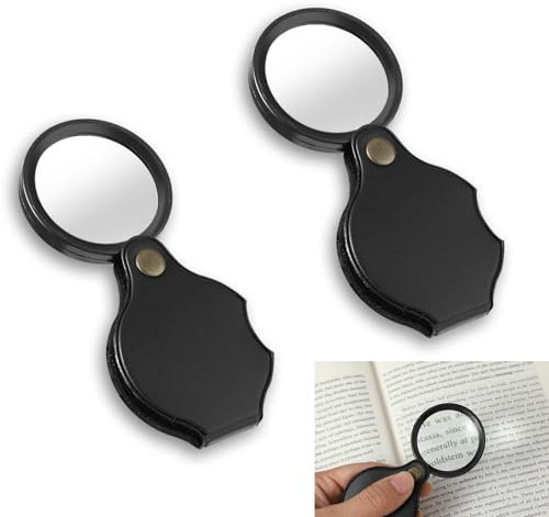 2 Stück Fache Einschlaglupe, 10-Fach Mini Lupe Tragbar Taschenlupe Lesen Lupe mit Drehbar Schutzhülle Tasche für Schmuck Münzen Briefmarken Senioren Lesen Hobby Handwerk Uhrmacher