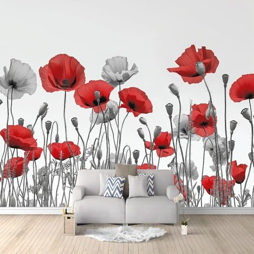 Mural de papel pintado no tejido Amapolas En El Campo Mural Blanco Fotomurales Papel de Pared Adecuado para dormitorio cocina y salón papel pintado mural 250 x 175 cm