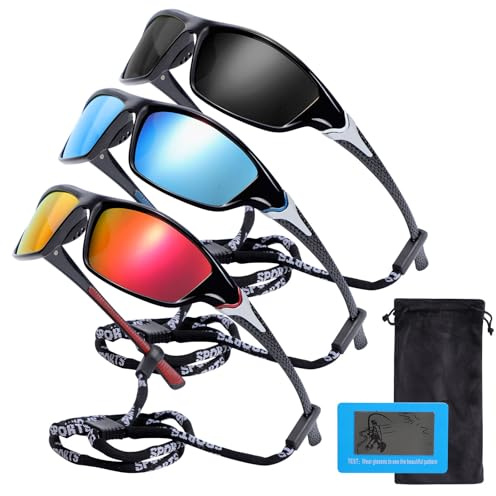 Risipu Lot de 3 paires de lunettes de soleil polarisées pour le cyclisme, le sport, pour homme et femme, protection UV400 pour cyclisme, pêche, conduite, course à pied (A)