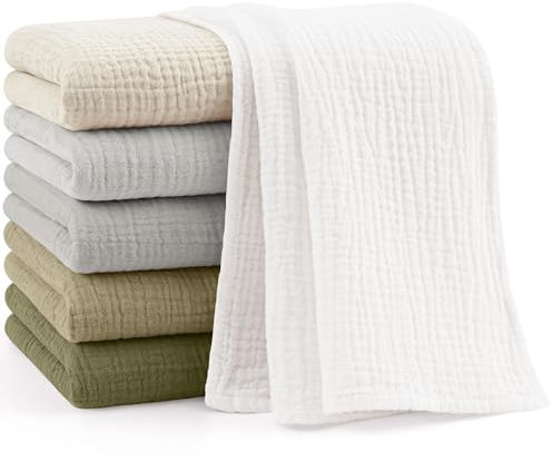 Bearmoss Moltontücher Baby 100% Baumwolle Weiche Spucktücher Baby,Atmungsaktiv und Extrem Saugfähig Musselin Tuch für Saugstark Mulltücher 6er 60x60 cm (Grau-Grün)