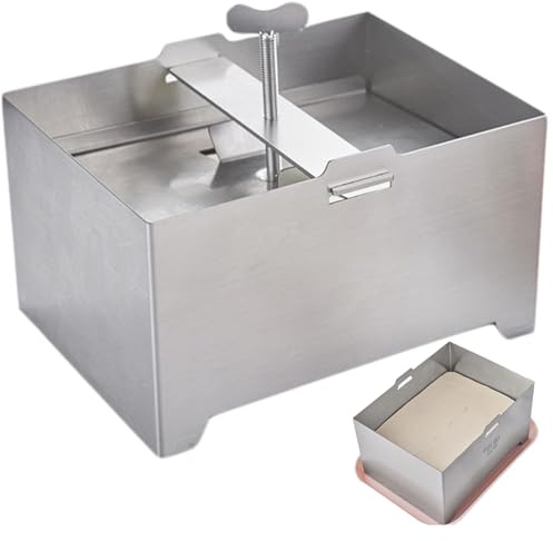 Press de tofu, prensas de tofu de acero inoxidable, fabricante de paneer ajustable con orificio de drenaje y bandeja de goteo, 6.3x4.7x3.5 pulgadas de queso para hacer 1 kg