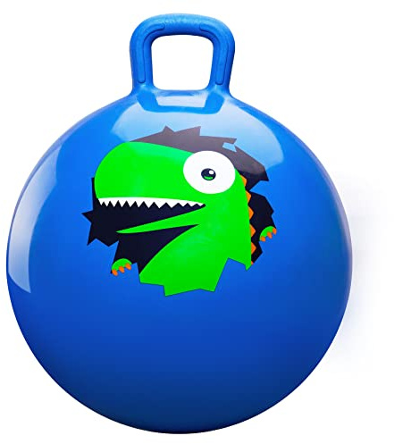 INPODAK 18inch Space Hoppers for Kids Age 3-8 Blue Dinosaur Hopper Ball | Anti-Slip Space Hopper with Handle Inflatable Bouncy Ball with Pump Indoor Outdoor Garden Jumping Toys Boys Girls Gifts