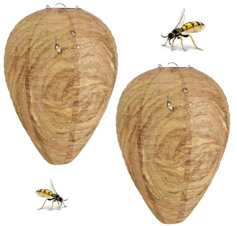 NHQZ 2 Pièces Faux Nid de Guêpes - En Papier Résistant Aux Intempéries - Anti Guepes et Frelons Exterieur, Piège Guepes et Frelons Exterieur, Pour la maison et le jardin, Pour l'extérieur