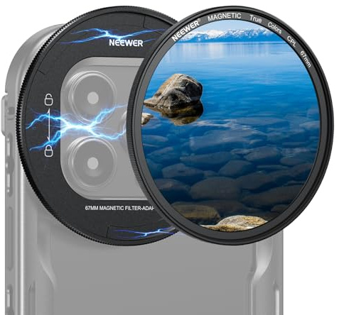 NEEWER Juego de 67mm Filtros Magnéticos CPL, Polarizador Circular Multicapa HD con Adaptador Placa Trasera para Filtro Magnético, Compatible con iPhone 16 Pro/16 Pro MAX Jaula Video Rig (PA073/PA074)
